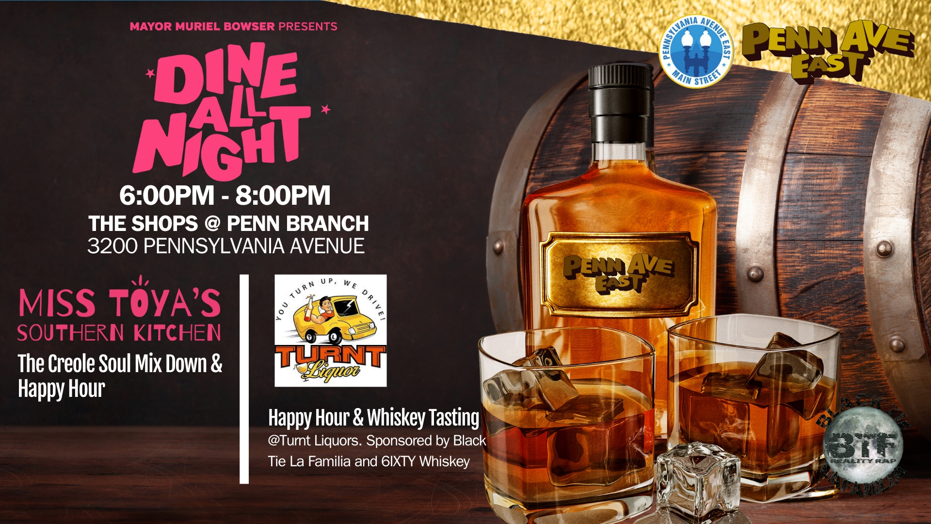 PAEMS Dine All Night 2024 @Miss Toya's and Whiskey Tasking at Turnt Liquors 6pm-8pm